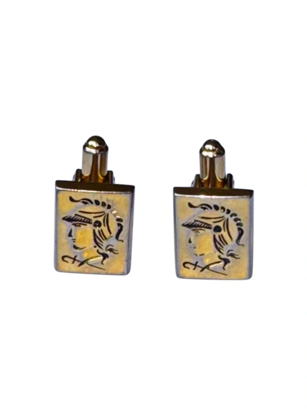 Anson Vintage Gold Tone Spartan Soldier Rectangular Cufflinks